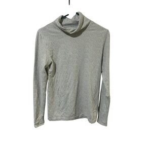 Athleta Size Medium Gray Herringbone‎ Funnel Neck Long Sleeve Top Blouse